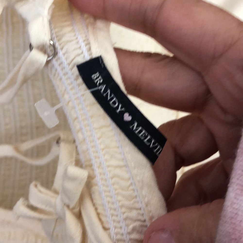 BRANDY MELVILLE PALE YELLIW SMOCKED TOP COTTON LINED DRESS OS - Picture 5 of 9
